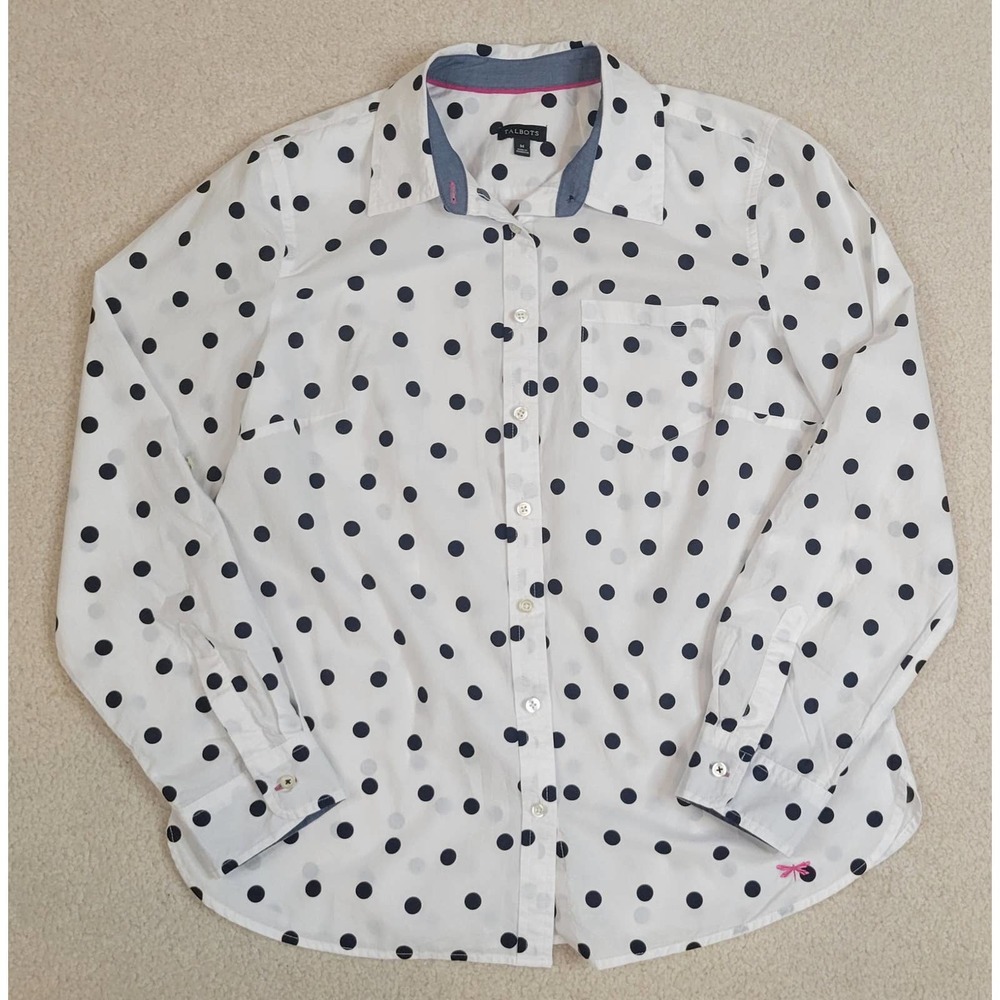 Talbots Medium white Navy Polka Dot Long Sleeve Shirt